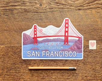 San Francisco Golden Gate Bridge Postcard, Greetings from San Francisco, California, Single Die Cut Letterpress Postcard