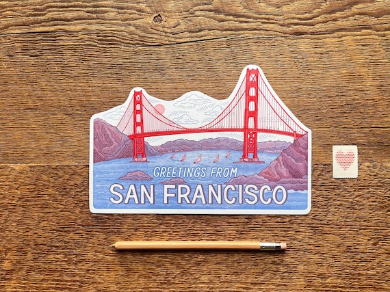 San Francisco Golden Gate Bridge Postcard, Greetings from San Francisco, California, Single Die Cut Letterpress Postcard