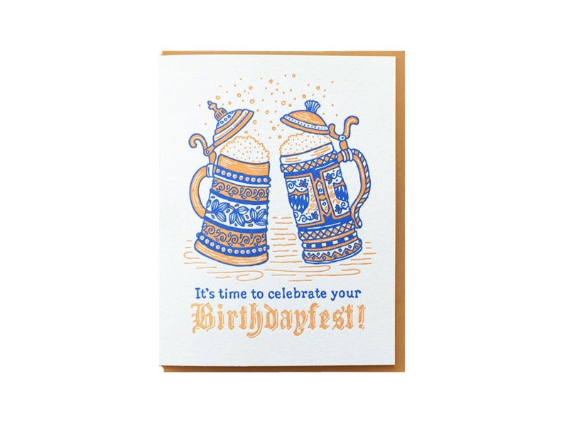 Birthdayfest, Oktoberfest Birthday, Beer Birthday Card, Beerthday Card, Letterpress Folded Card, Blank Inside image 5