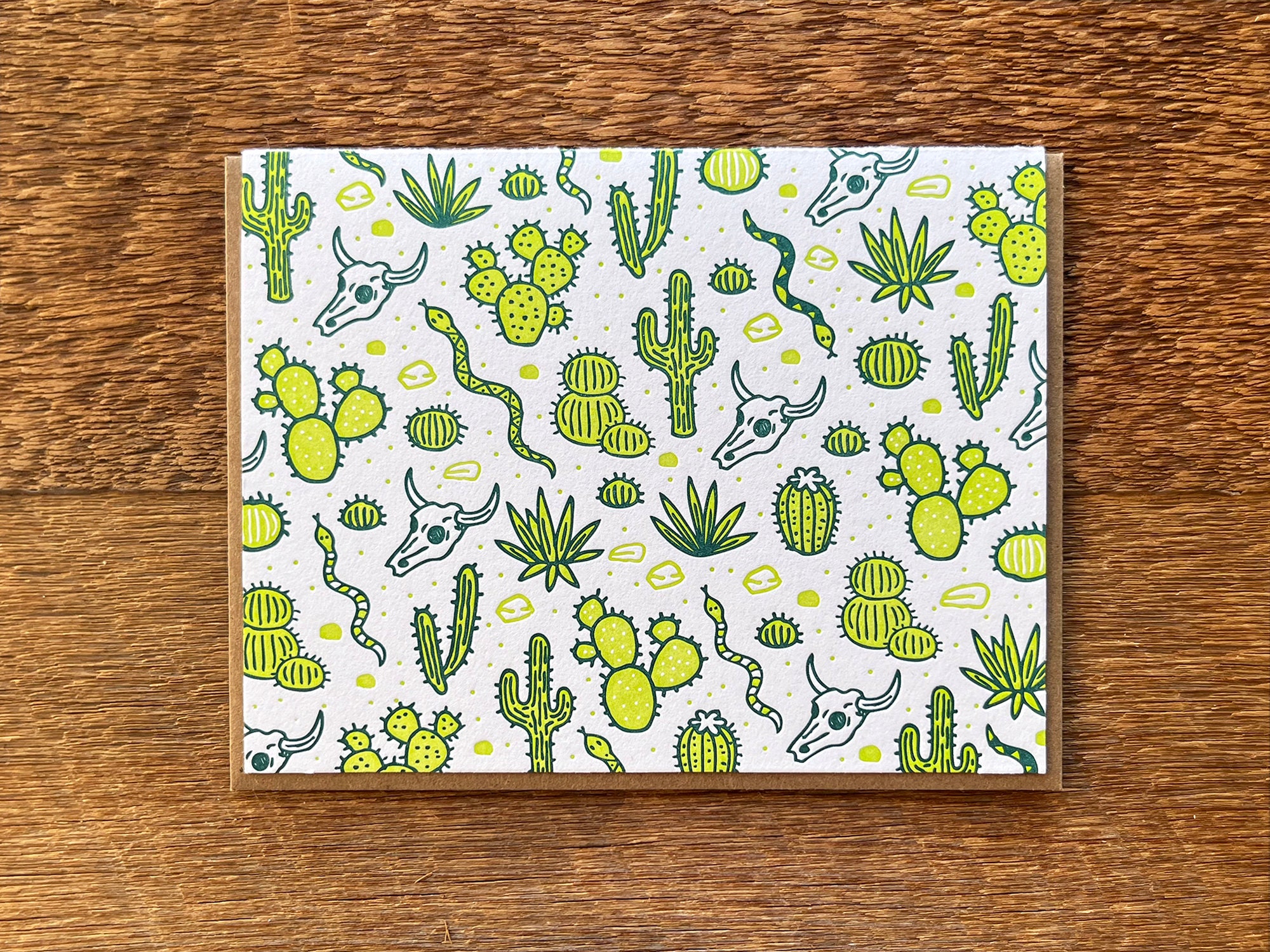 Cactus Desert Pattern, Cactus Card, Letterpress Folded Note Card ...