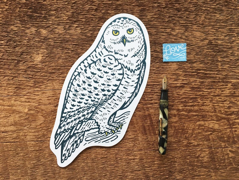 Snowy Owl Postcard, Owl Postcard, Die Cut Letterpress Postcard image 1