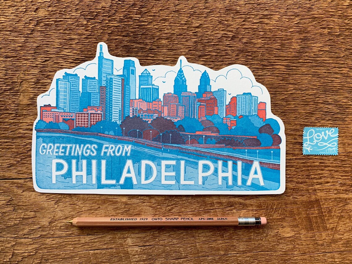 Philadelphia Skyline Postcard City of Brotherly Love Philly Etsy
