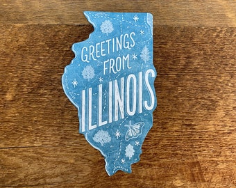 Illinois Postcard, Greetings from Illinois, Die Cut Letterpress State Postcard