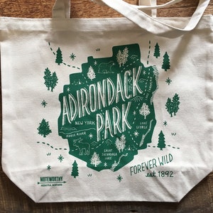 Adirondack Park Tote Bag, Adirondack Park New York, Canvas Tote Bag, Screen Printed Tote Bag image 2