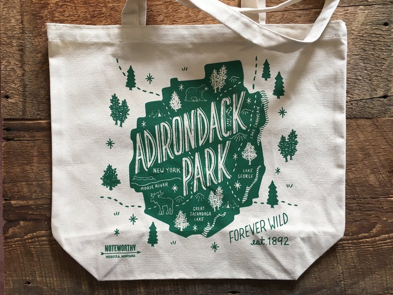 Adirondack Park Tote Bag, Adirondack Park New York, Canvas Tote Bag, Screen Printed Tote Bag image 2