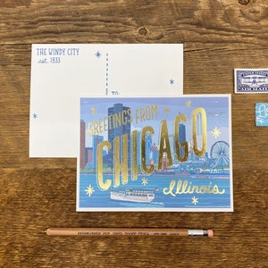Cartolina di Chicago, saluti da Chicago Illinois, cartolina dell'Illinois, cartolina stampata in lamina e digitale immagine 2