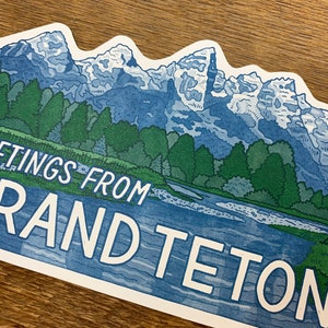 Cartolina Grand Teton, Saluti da Grand Teton, Wyoming, Cartolina tipografica singola fustellata immagine 3