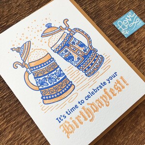 Birthdayfest, Oktoberfest Birthday, Beer Birthday Card, Beerthday Card, Letterpress Folded Card, Blank Inside image 3
