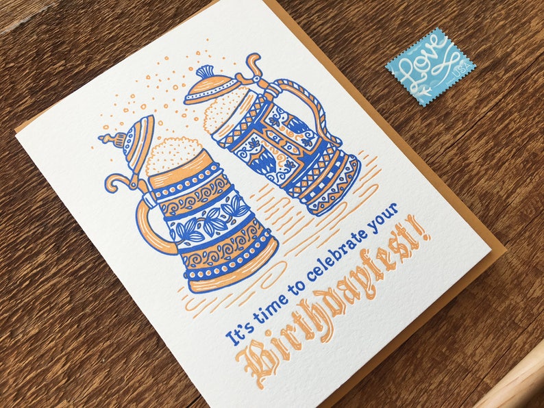 Birthdayfest, Oktoberfest Birthday, Beer Birthday Card, Beerthday Card, Letterpress Folded Card, Blank Inside image 3