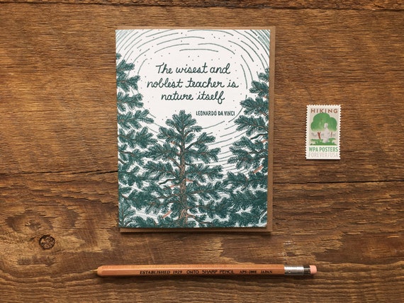 Leonardo Da Vinci Quote, Encouragement Card, Nature Card, Letterpress Greeting Card, Blank Inside