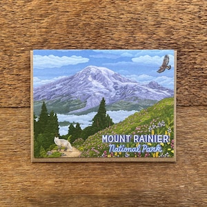 Carte de voeux du parc national du Mont Rainier, carte du parc national de Washington, carte panoramique du parc national de Washington, carte pliée simple et enveloppe