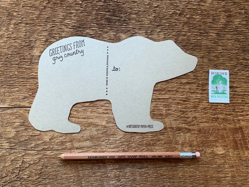 Grizzly Bear Postcard, Bear Postcard, Die Cut Letterpress Postcard image 6