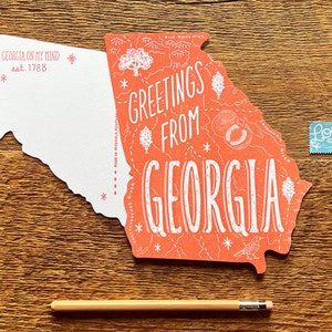 Carte postale de Géorgie, salutations de Géorgie, carte postale d'état de typographie découpée image 3