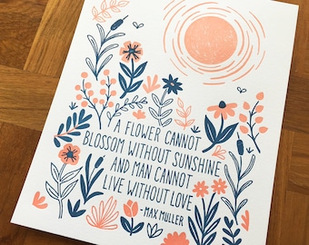 Letterpress Art Print, Max Muller Quote, 8 x 10