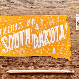 South Dakota Postcard, Saluti dal South Dakota, Single Die Cut Letterpress State Postcard