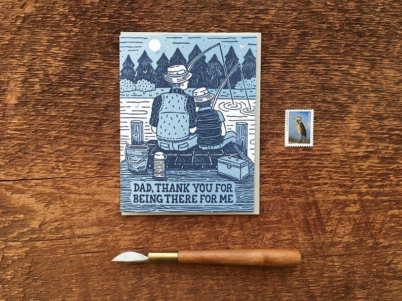 Father's Day Card, Thank You Dad, Fishing Dad, Outdoors Father's Day Card, Folded Letterpress Card, Blank Inside image 1