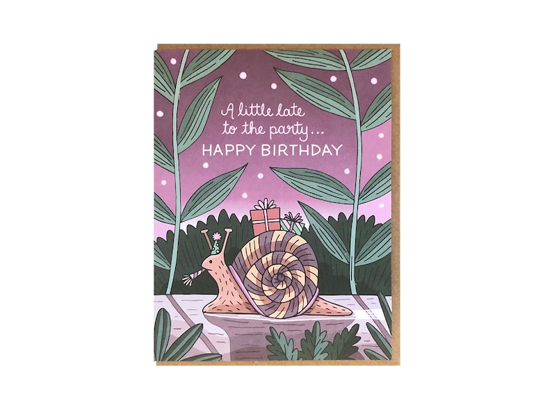 Funny Belated Birthday Card, Snail Mail Greeting Card, Blank Inside image 3