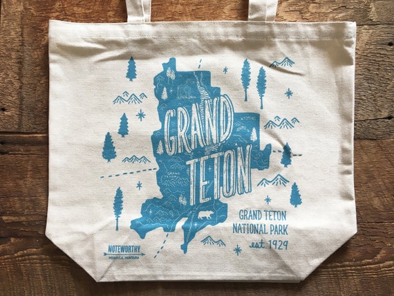 Grand Teton National Park Canvas Tote Bag, Eco-Friendly Screen Printed