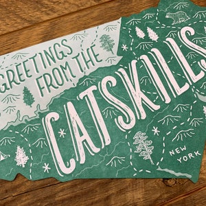 Cartolina Catskills, Saluti dalle Catskills, Cartolina Die Cut Letterpress Stato immagine 5
