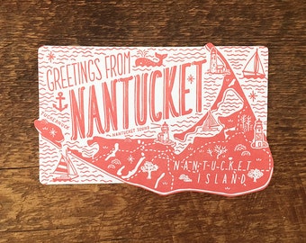 Nantucket-ansichtkaart, gedrukt met letterpress-stans, gemaakt van archiefkatoen.