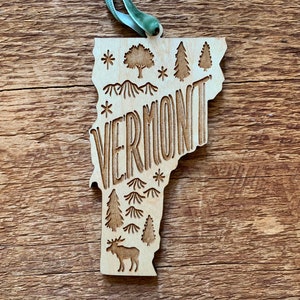 Vermont State Ornament, Vermont Christmas Tree Ornament, Single Laser Cut Wood Ornament