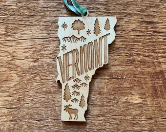 Vermont State Ornament, Vermont Christmas Tree Ornament, Single Laser Cut Wood Ornament