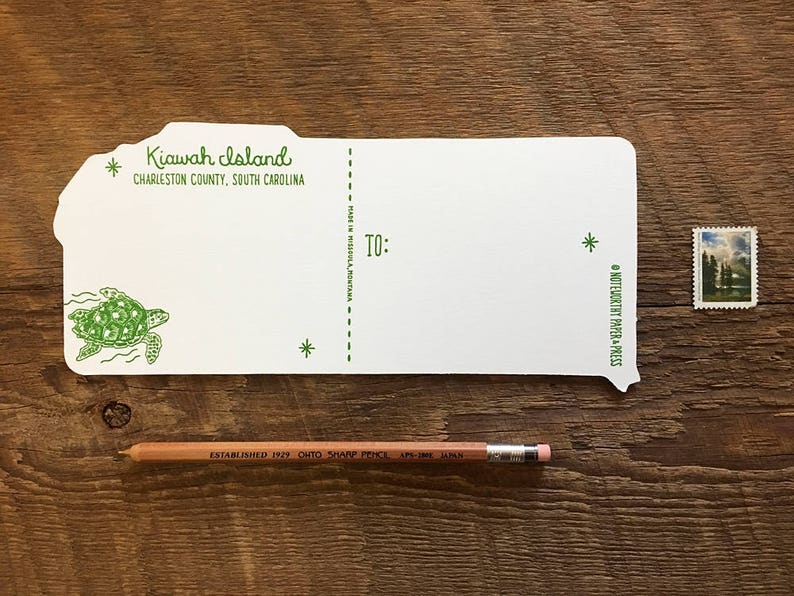 Carte postale de l'île Kiawah, Salutations de l'île Kiawah, carte postale typographique découpée image 6