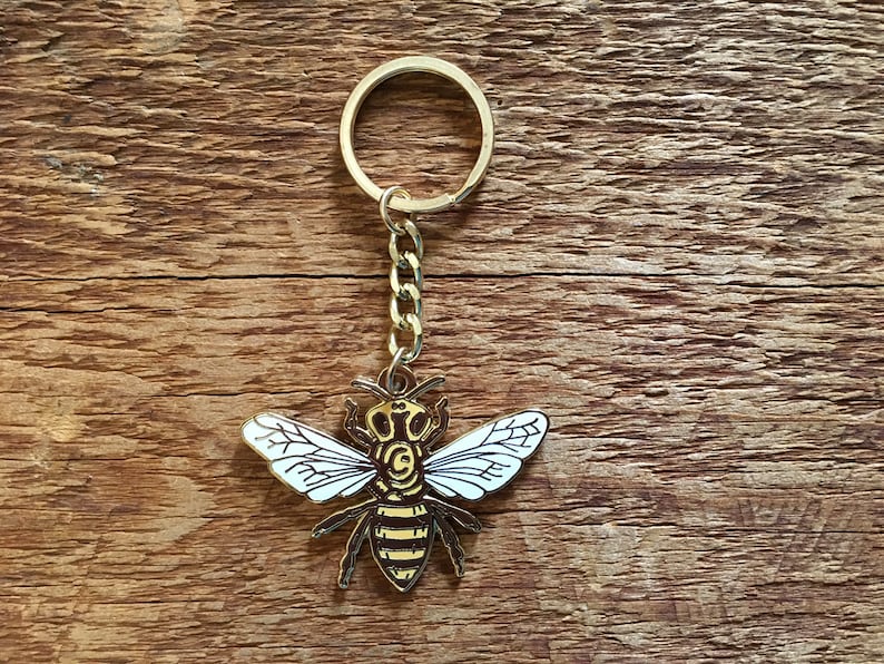 Honey Bee Enamel Keychain Bee Keychain Outdoors Keychain Etsy