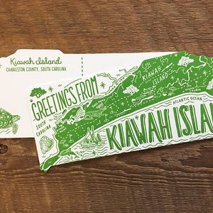 Carte postale de l'île Kiawah, Salutations de l'île Kiawah, carte postale typographique découpée image 3