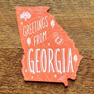 Carte postale de Géorgie, salutations de Géorgie, carte postale d'état de typographie découpée image 2