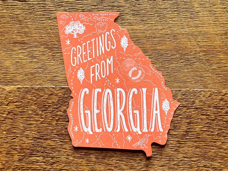 Carte postale de Géorgie, salutations de Géorgie, carte postale d'état de typographie découpée image 2