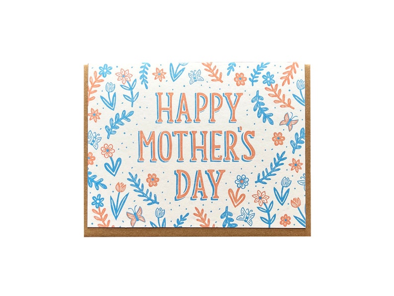 Happy Mother's Day, Flower Pattern, Floral Mother's Day Card, Folded Letterpress Card, Blank Inside image 4