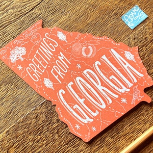 Carte postale de Géorgie, salutations de Géorgie, carte postale d'état de typographie découpée image 6