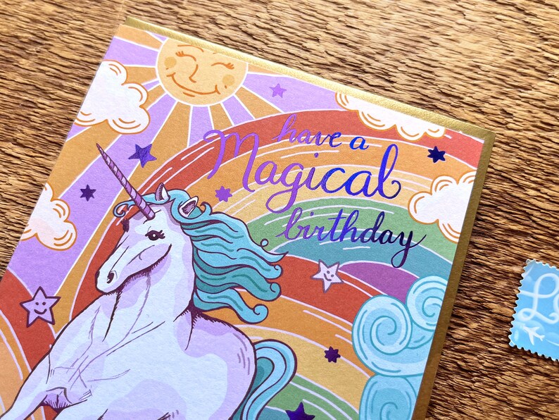 Unicorn Birthday Card, Magical Birthday Card, Foil Printed Card, Blank Inside image 4