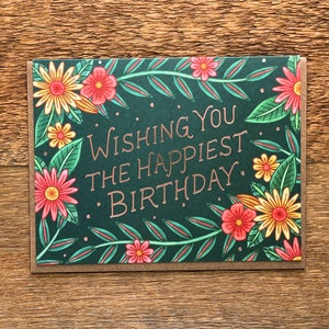 Carte le plus heureux d'anniversaire, carte d'anniversaire florale, carte pliée simple, vierge à l'intérieur image 2