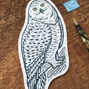 Snowy Owl Postcard, Owl Postcard, Die Cut Letterpress Postcard image 6