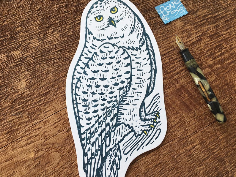 Snowy Owl Postcard, Owl Postcard, Die Cut Letterpress Postcard image 6