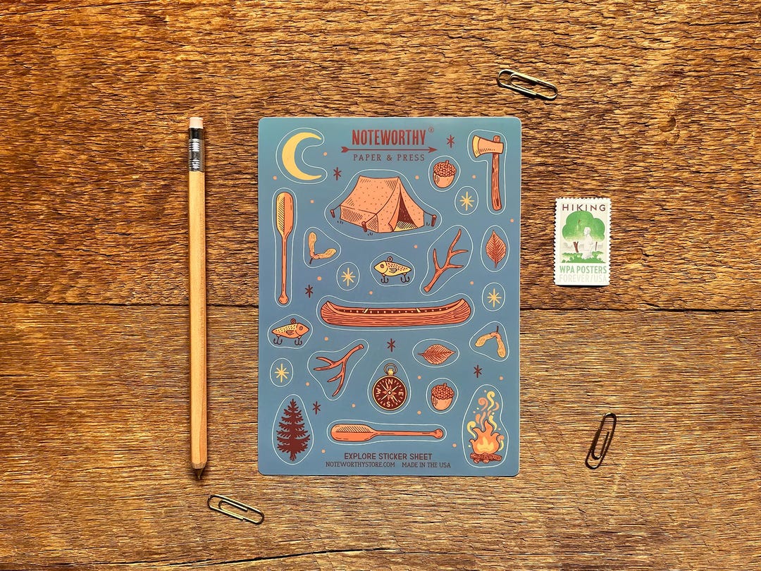 Explore Sticker Sheet, Explore Camping Hiking Canoe Stickers, Single ...
