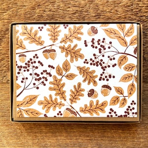 Goldene Eichenblätter und Eicheln, Herbstblätter, Set mit 6 Letterpress-Grußkarten, innen leer