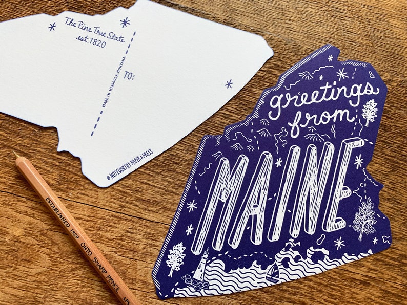 Maine Postcard Greetings From Maine Die Cut Letterpress Etsy