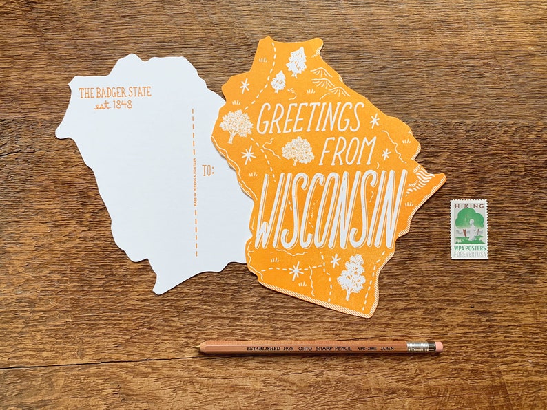 Wisconsin Postcard Greetings From Wisconsin Die Cut Etsy