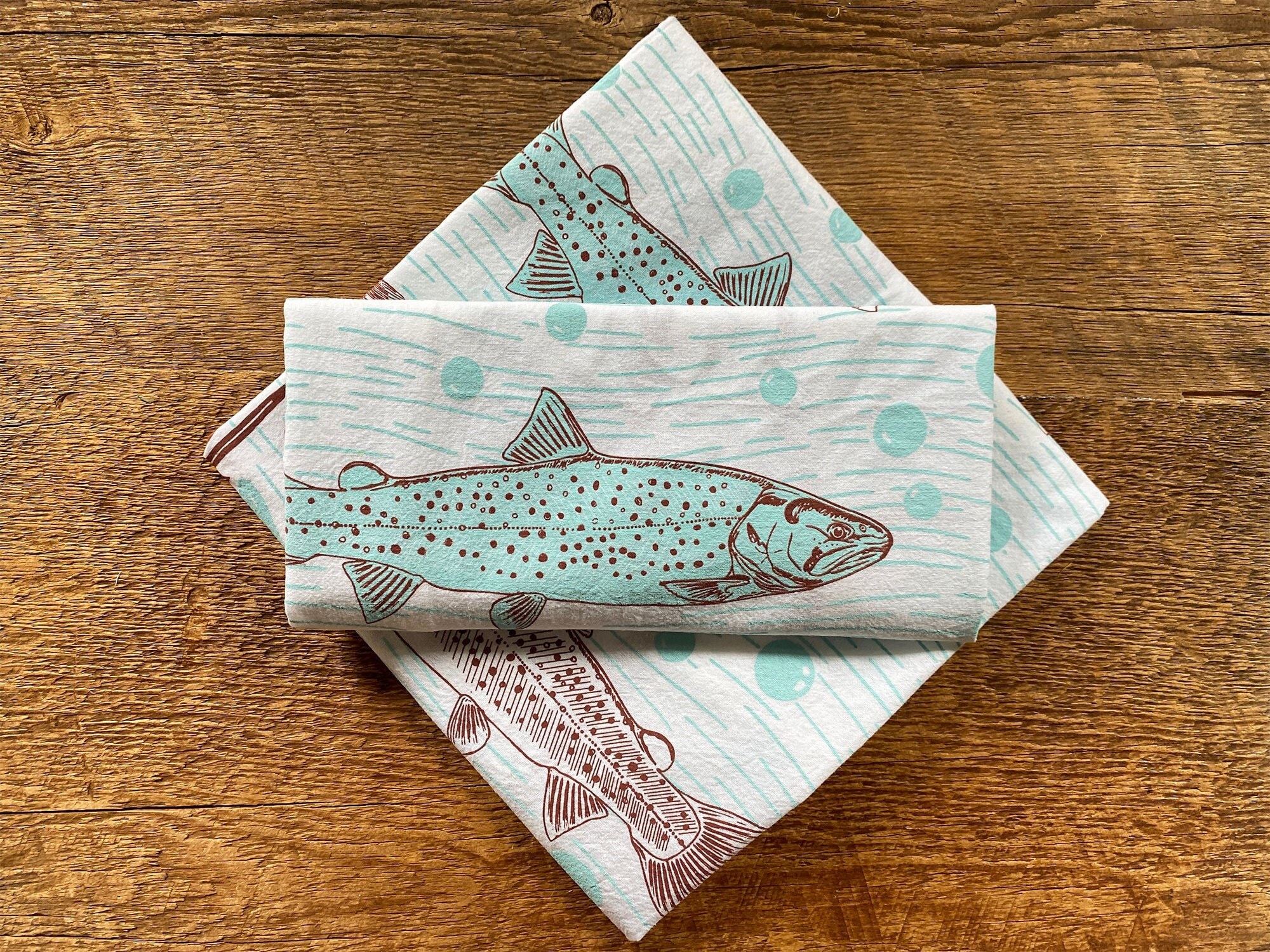 Trout & Fishing Flies Tea Towel, Fly Fishing Gift, Kitchen Towel 