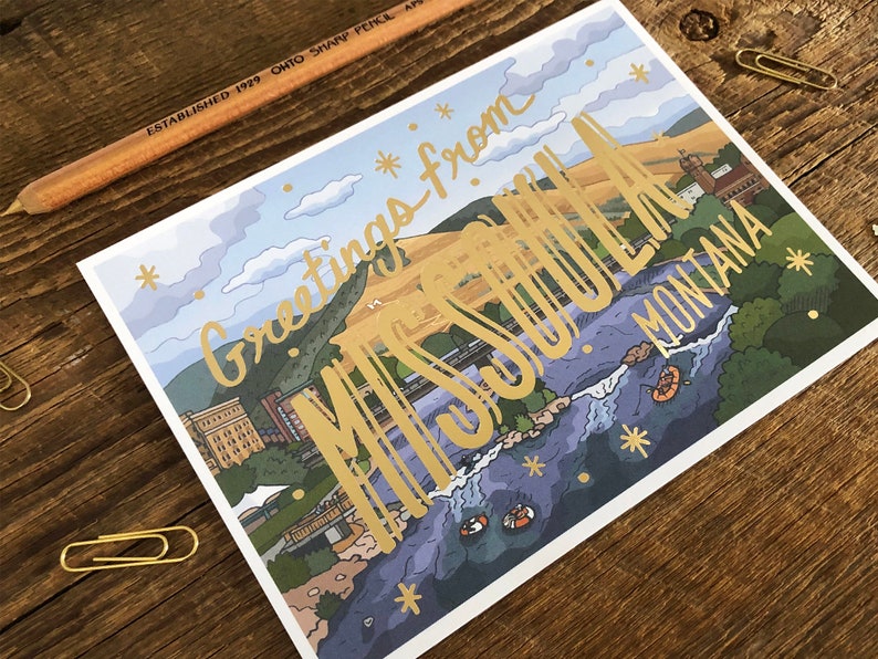 Carte postale métallisée Missoula, Salutations de Missoula Montana, carte postale imprimée offset image 3