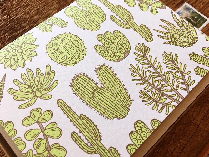 Cactus & Succulent Pattern, Plant Pattern, Letterpress Note Cards, Boxed Set of 6 Cards, Blank Inside image 6