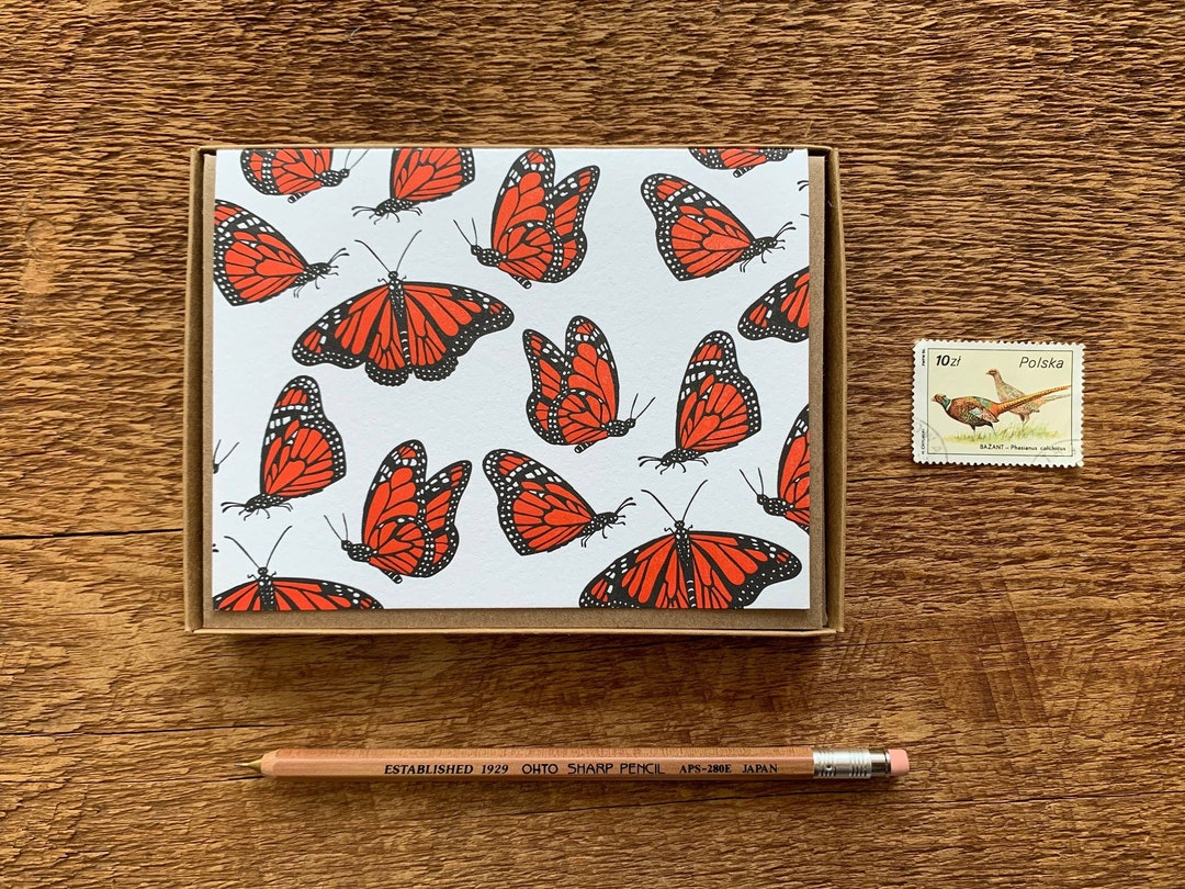 Monarch Butterflies, Nature Stationery, Boxed Set of 6 Letterpress ...