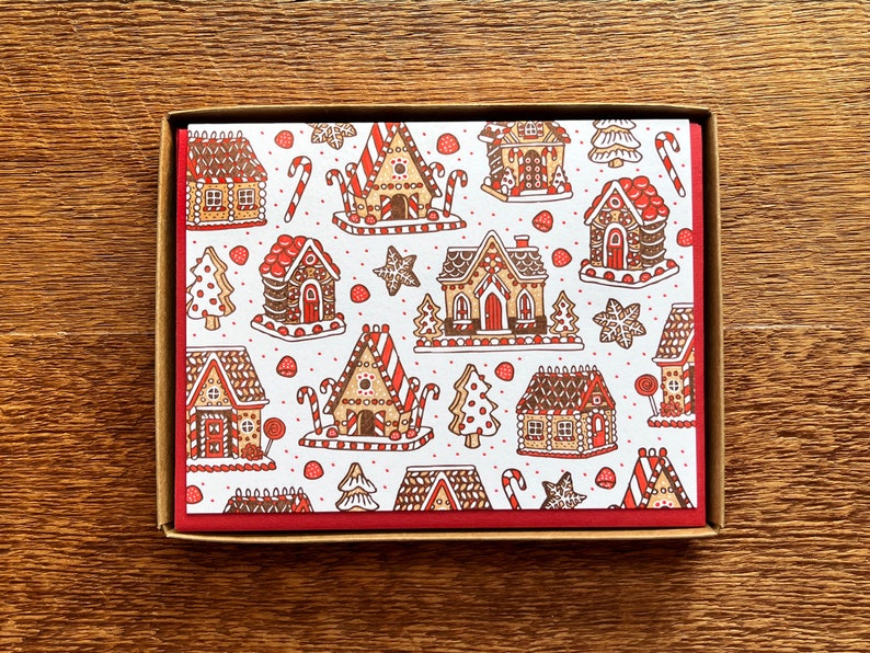 Gingerbread Houses Holiday Cards, Boxed Set of 6 Letterpress Holiday Cards, Christmas Cards image 2