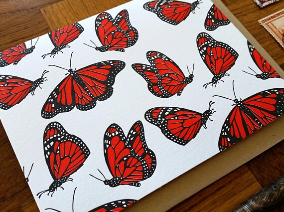 Monarch Butterflies Letterpress Note Card Blank Inside - Etsy