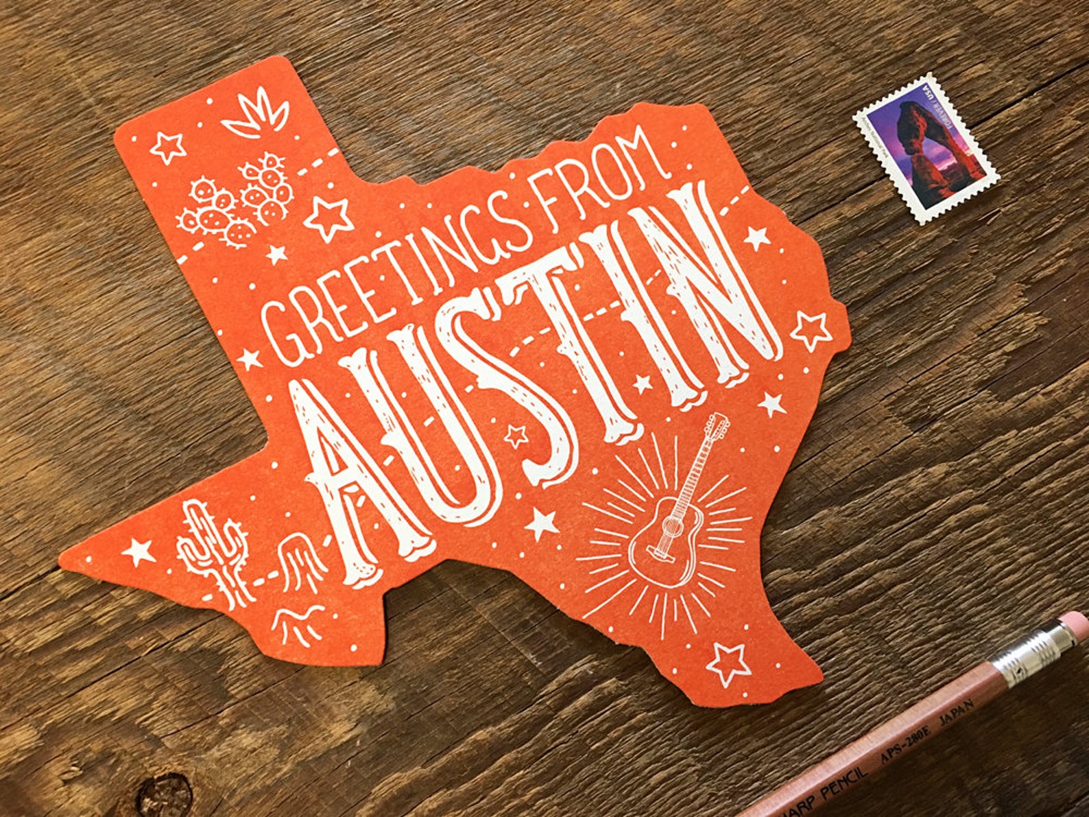Austin Texas Postcard Greetings From Austin Die Cut Etsy