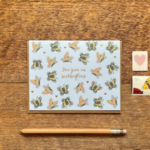 You Give Me Butterflies Love Card, Butterfly Card, Valentine's Card, Single Foil Folded Greeting Card and Envelope