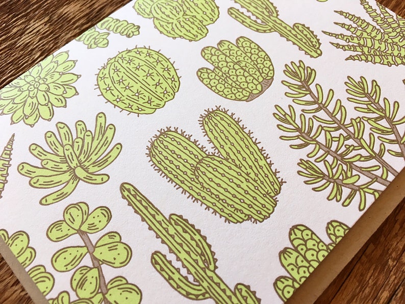 Cactus & Succulent Pattern, Plant Pattern, Letterpress Note Cards, Boxed Set of 6 Cards, Blank Inside image 5